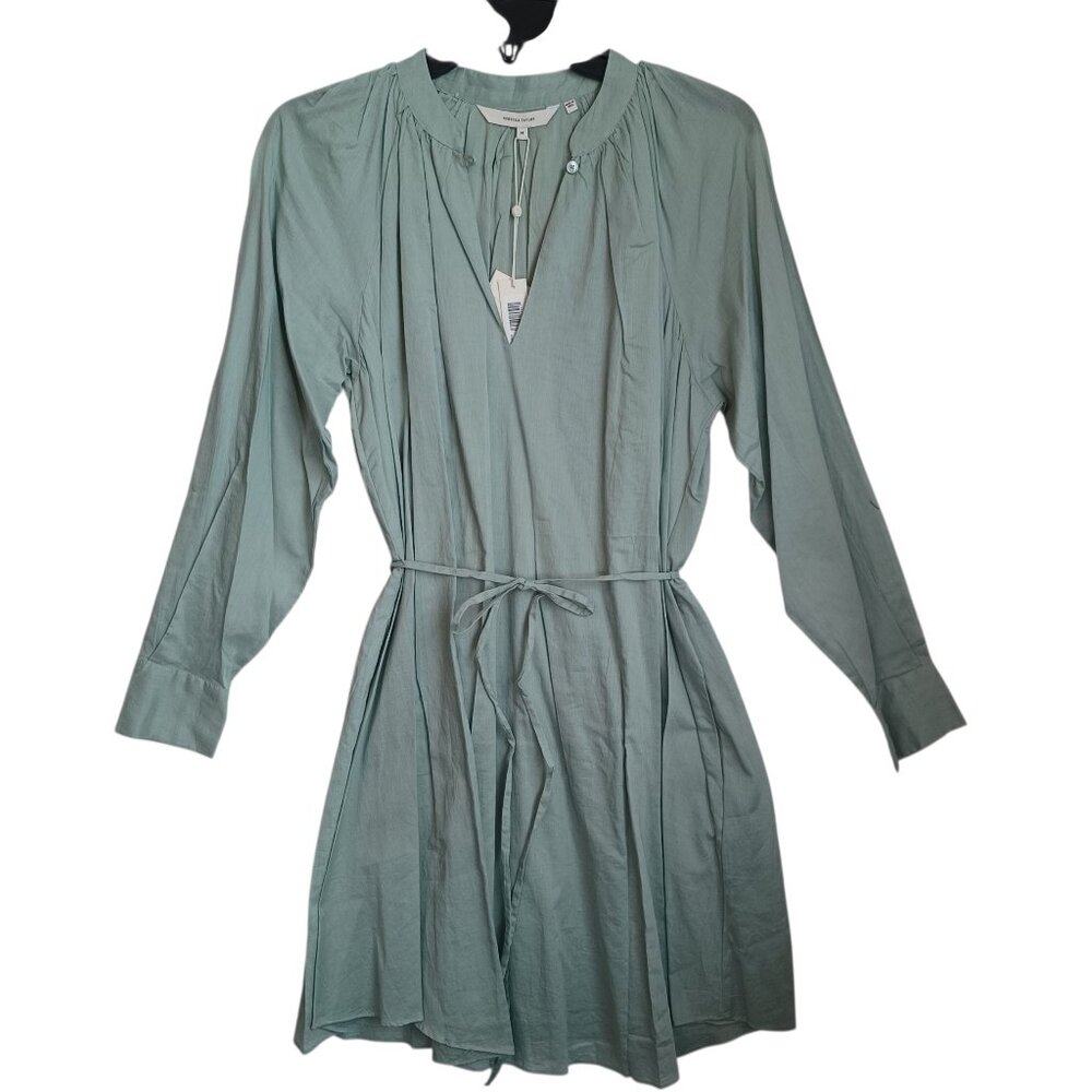 Rebecca Taylor Shirt Dress Long Sleeve Green Cotton Tie Belt Womens‎ Medium NEW